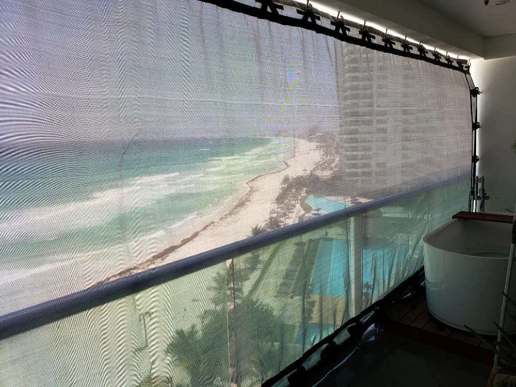 Mesh screen on luxury balcony with ocean view