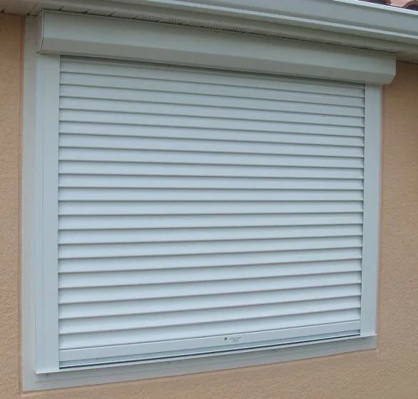 White aluminum roll-down shutters